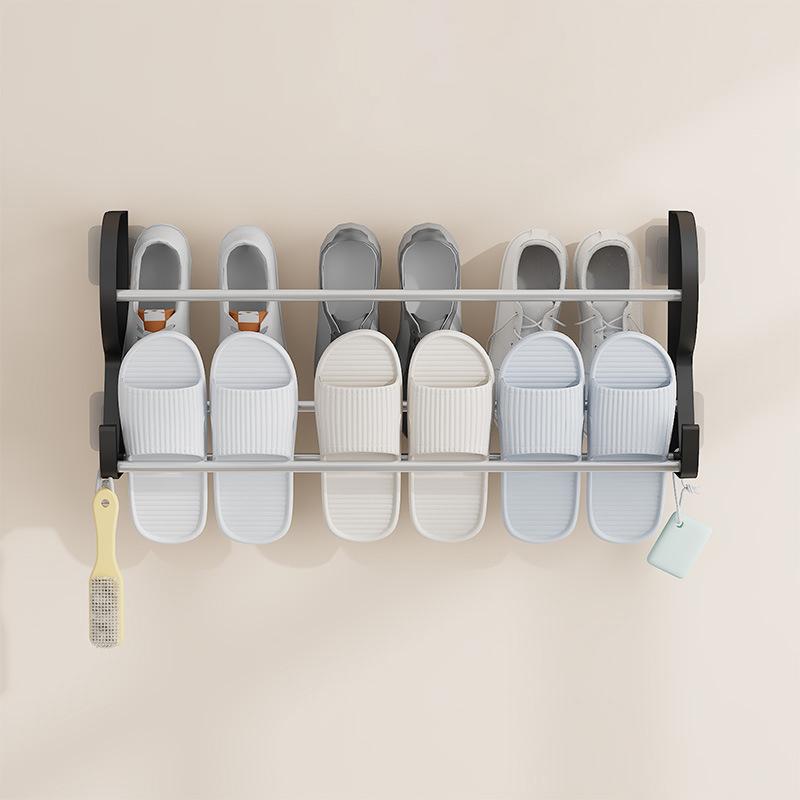 1Pcs Wall Mounted Shoe Rack Simple Bathroom Slipper Rack Multi-Functional Nail Free Kitchen Rack Hole Free Door Back Rack