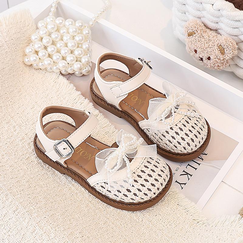 Girls mesh bow woven hollow sandals summer fashion bag head princess sandals beach shoes tide