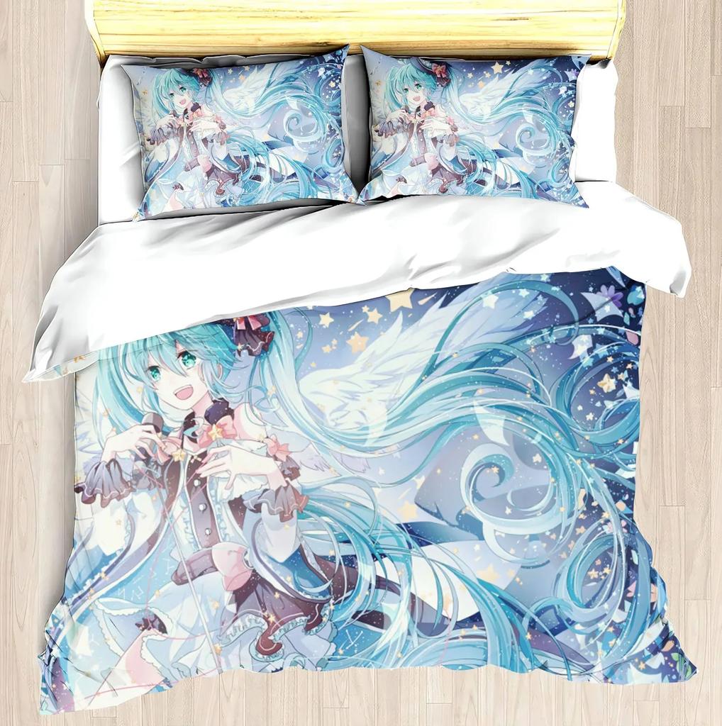  Hatsune Miku Anime 100% Polyester Bedding Set Duvet Cover Set Printed Cartoon Home Decor