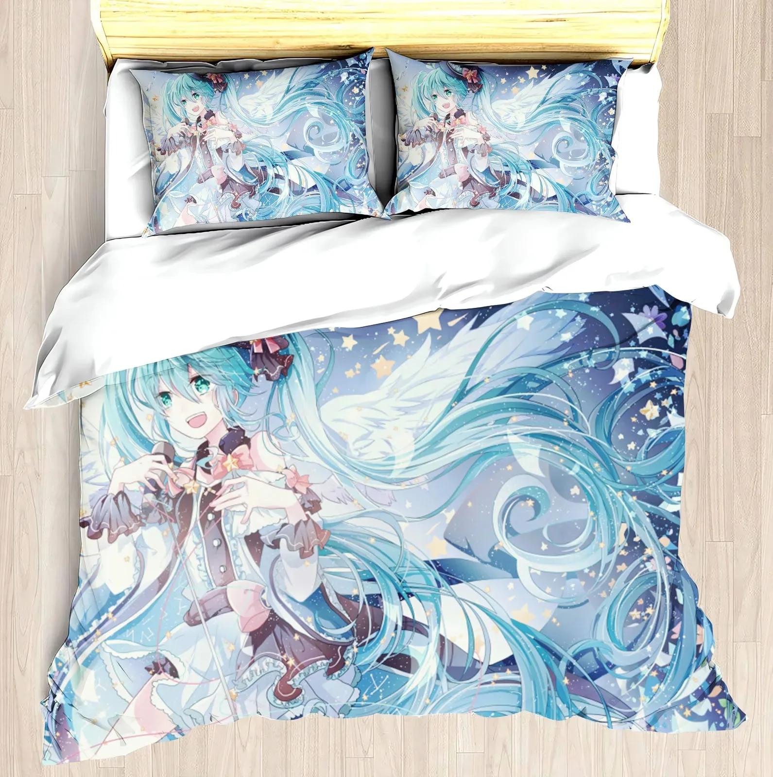 Hatsune Miku Anime 100% Polyester Beddengoed Set Dekbedovertrek Set Bedrukte Cartoon Huisdecoratie EU single(135x200cm)
