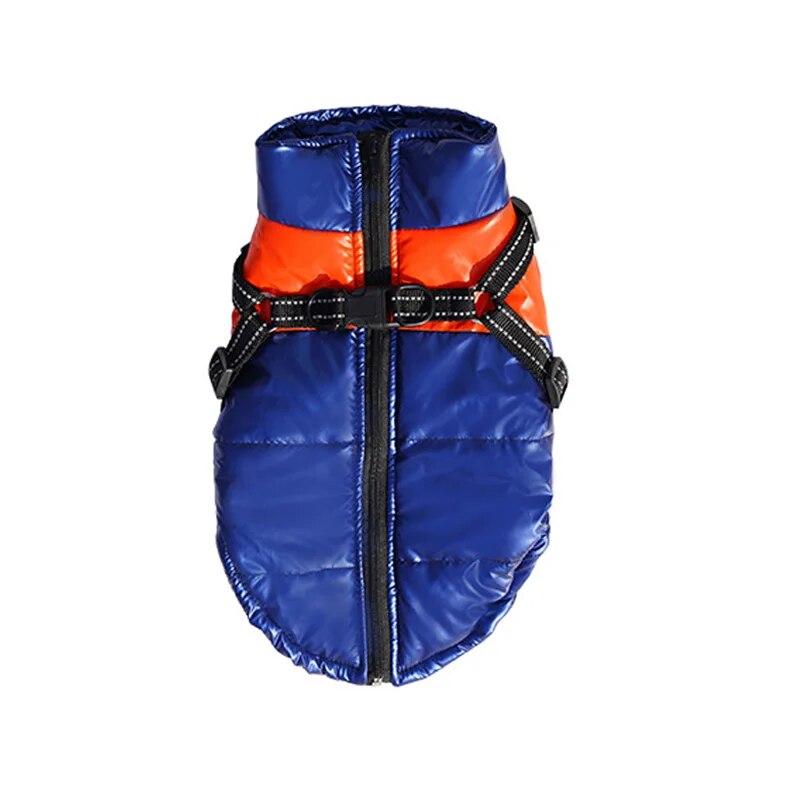 

Куртка для собак с шлейкой, водонепроницаемое хлопковое пальто для собак маленьких и средних собак, теплая утолщенная ветрозащитная одежда для собак, костюм французского бульдога чихуахуа S синий