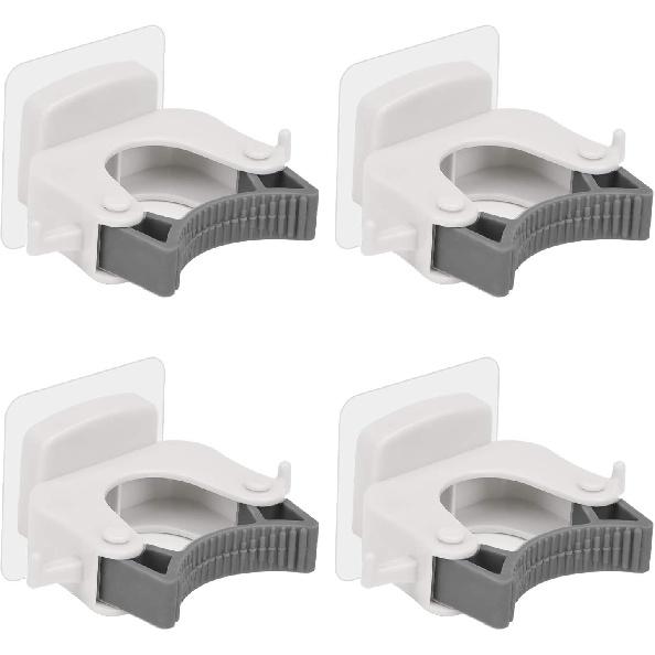 Broom Mop Holder, Wall-Mounted Multi-Function Tools Hanger With, Handles Up Diameter To 1.25-Inches (4 PCS White)