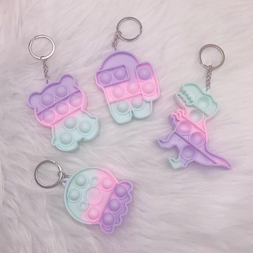 Mini Push Bubble Sensory Toy Keychain Autism Squishy Stress Reliever Toys for Adult Kids Relief Funny Fidget Toys