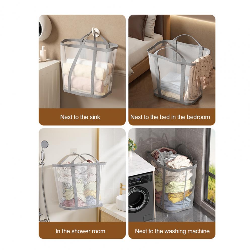 Wall-mounted Storage Solution Wall-mounted Dirty Clothes Basket Wall-mounted Nylon Mesh Laundry Hamper with for Bathroom