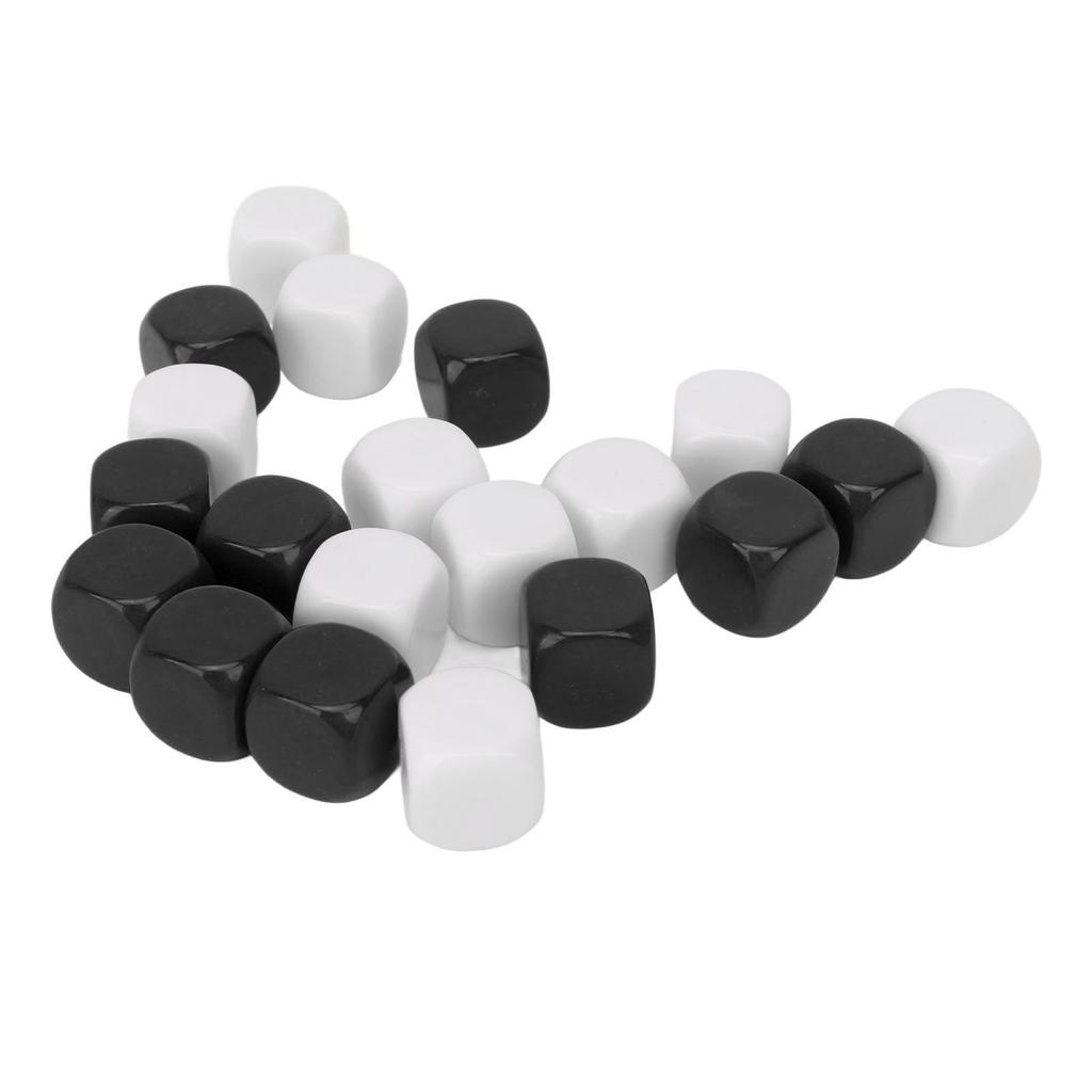 20 Pcs DIY Sticker Dice Blank Durable Plastic Dice Smoothed Surface Six Sided Dice with Rounded Corners White and Black
