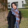 Women Scarf Plaid Print Thickened Warm Long Shawl with Tassel Trim Versatile Winter Blanket Wrap Daily Wear