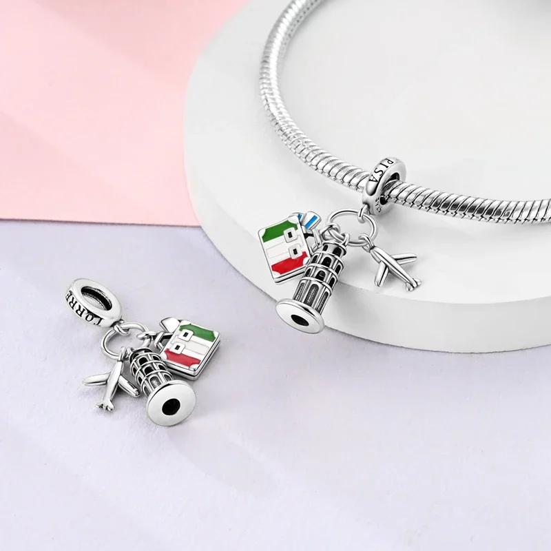 Charms Copper Briefcase Leaning Tower Aircraft Beads Fit Charms Plata Original Bracelet Women Jewellery Making Gifts