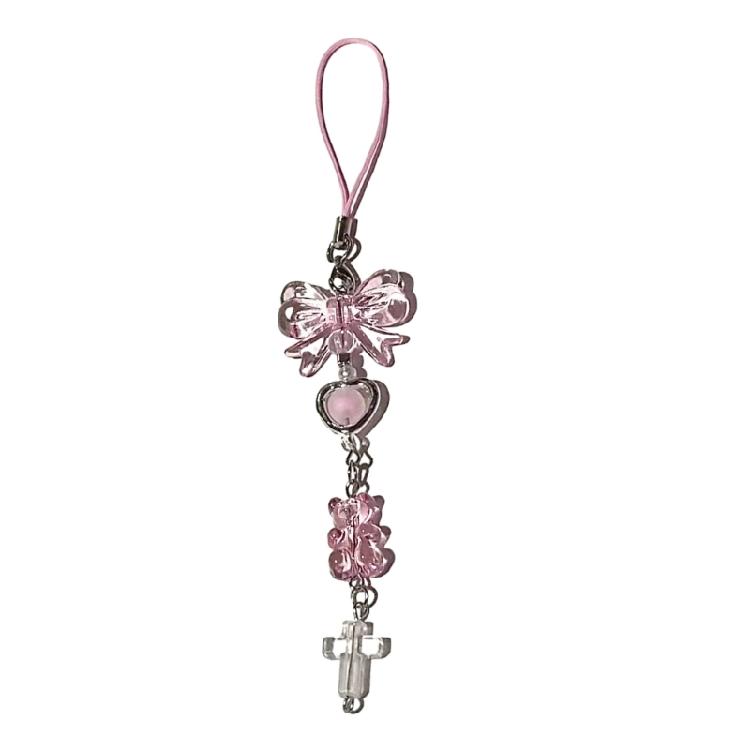 

Chic Bowknot Candy Cellphones Chain Eye Catching Heart Shape Pendant Keychains 1