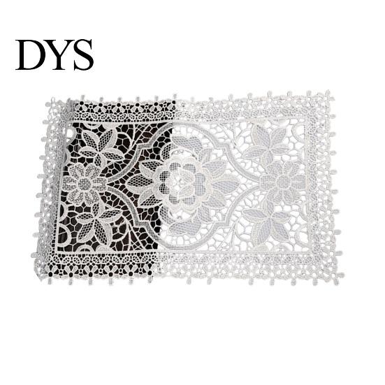 Decorative Table Covers for Weddings White Lace Doily, Elegant Retro Placemat, Embroidered Small Round Placemats Jewelry Trays Mat, Rectangular