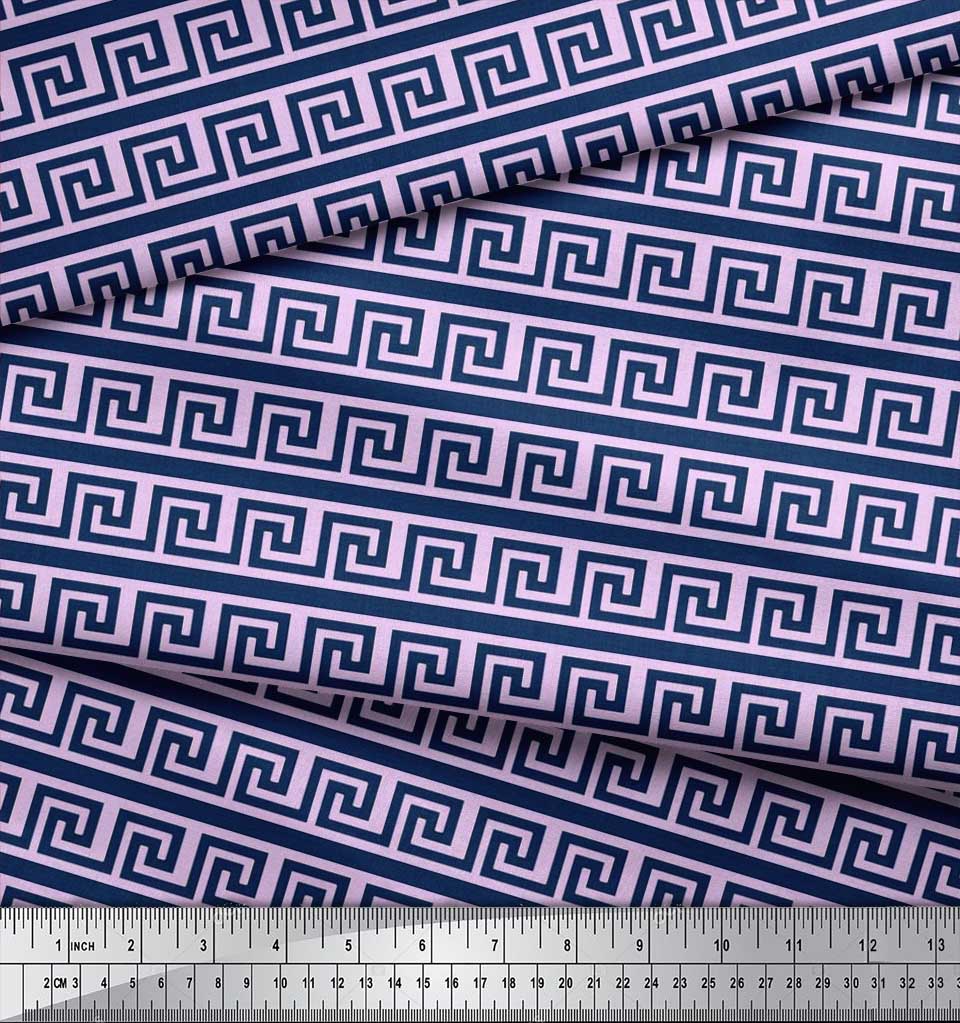 Soimoi Poly Crepe Fabric Greek Key Geometric Printed Craft Fabric by the Metre 42 Inch