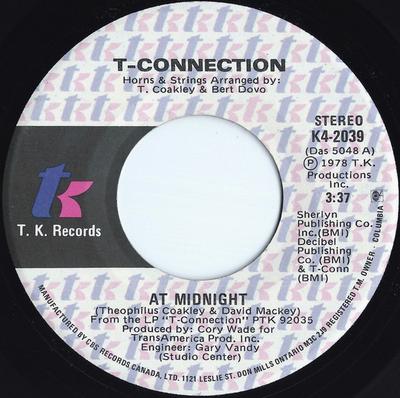 Disque 7 pouces T-CONNECTION - At Midnight K42039 T.K. Disques 1978 Canada Soul/Funk Occasion
