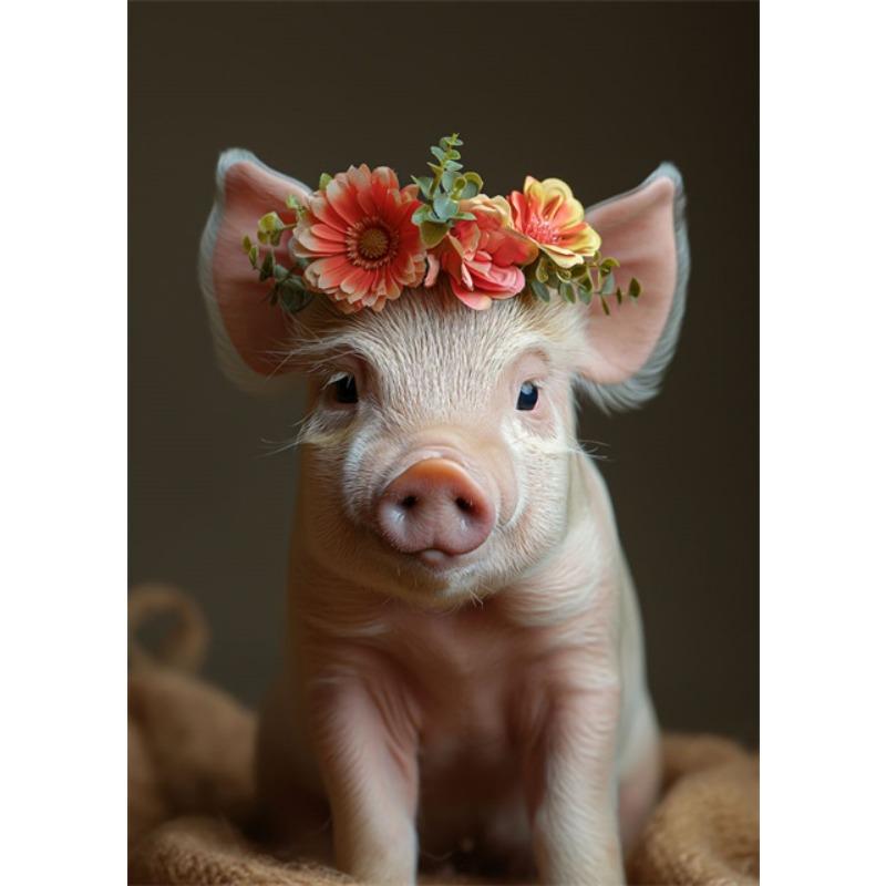 Baby Animals Bunny Goat Pig Dog Horse Sheep Flower Crown Canvas Posters and Prints Wall Art Pictures for Home Kid Room Decor