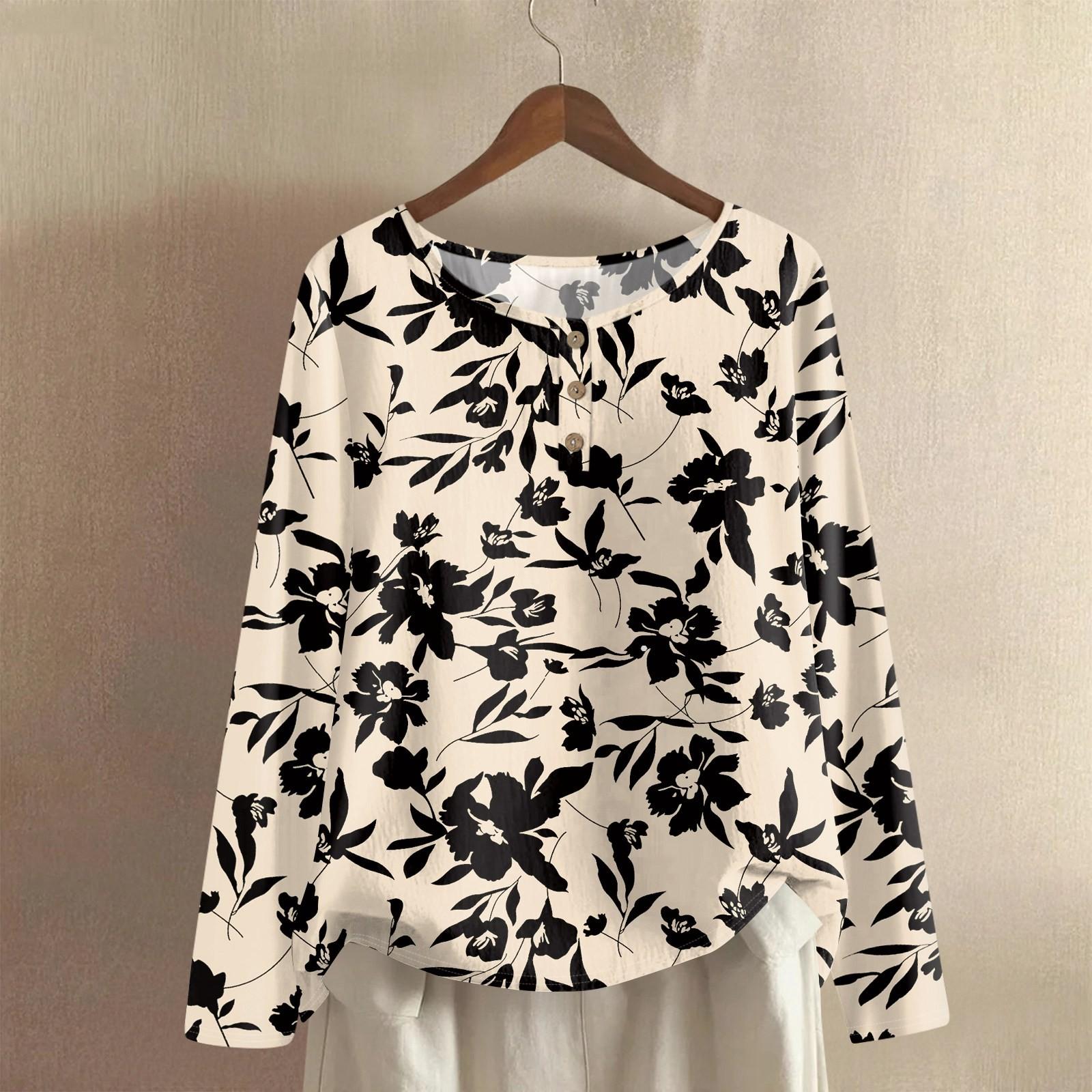 

Женская модная и повседневная рубашка с длинным рукавом, круглым вырезом, однотонная, из хлопка и льна, блузка-топ XL бежевый