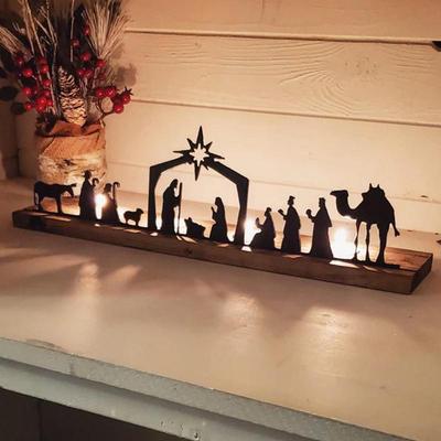 Nativity Scene Tealight Holder Metal Silhouette Creative Candle Holder Birth Of Jesus Ornament Christmas Gifts Crafts Home Decor