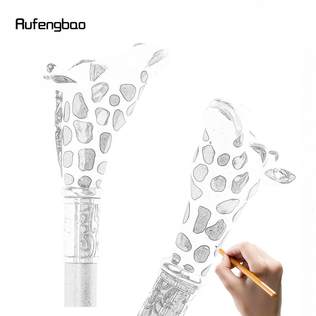 Ceramic White Black Giraffe Head Metal Fashion Walking Stick Decorative Party Walking Cane Halloween Mace Wand Crosier 95cm