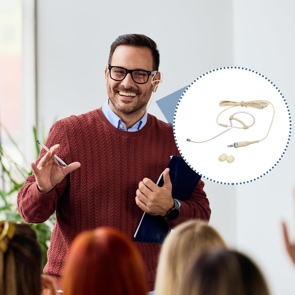 uxcell Mono Ear-hook Headset Microphone, Over-ear Type Omnidirectional Wired Condenser Mic with 3.5mm Audio-Technica Type Plug, 3.9ft Cable, Beige