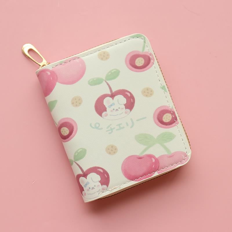 Cartoon Strawberry Print Coin Purse: Cute, Spacious, Short Chain Wallet for Students