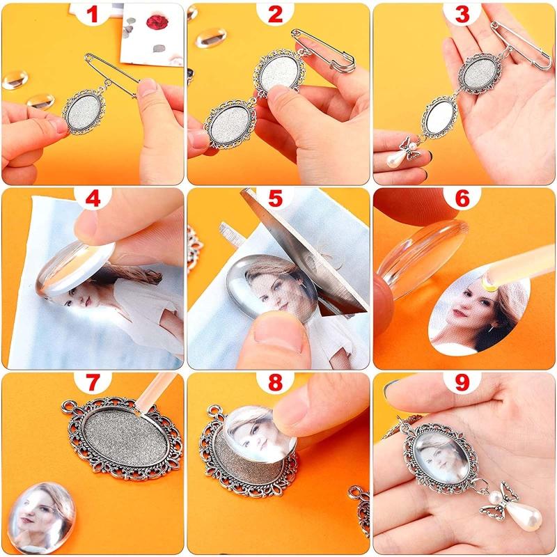 Wedding Bouquet Photo Charm Angel Pin Brooch Boutonniere Lace Frame for Wedding Shower Bride DIY Photo Pendant Brooch