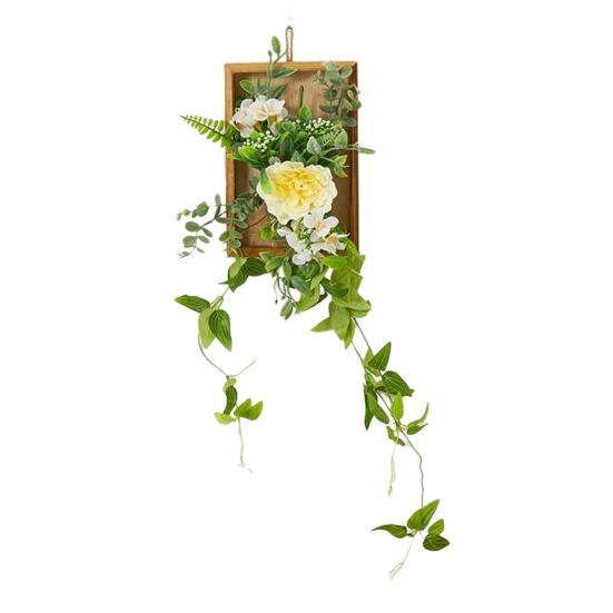 Artificial Plants Wall Decor, Rustic Farmhouse Wall Hanging Planter, Vintage Wood Framed Fake Plants Holder for Indoor Living Room, Kitchen, Bedroom