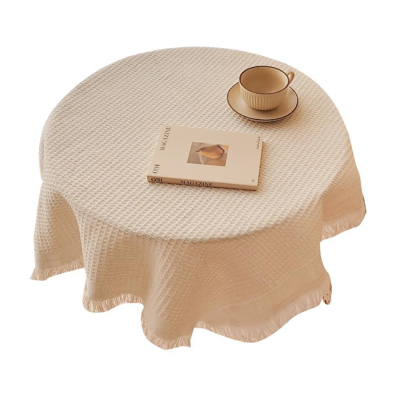 Tablecloth Japanese Thickened Cotton And Linen Fabric High-End Light Luxury Retro Waffle Dining Table Square Table Round Table Cloth