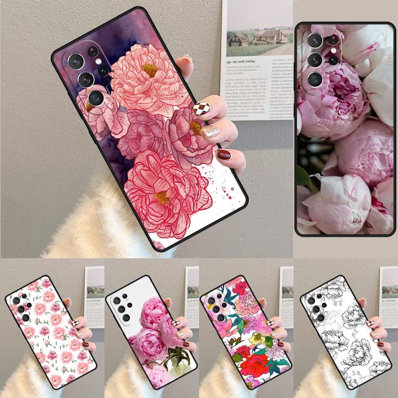Peony Delicate Flower Silicone Phone Case For Samsung Galaxy note 10 pro S26 S25 S24 S23 S22 S21 Plus S25Ultra Capa Cover
