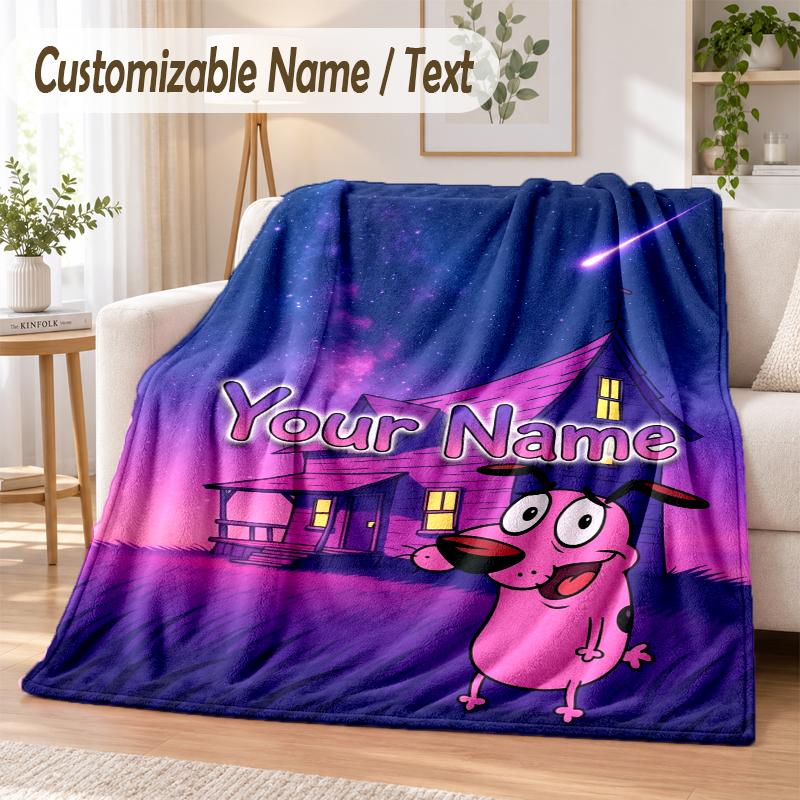 Courage the Cowardly Dog Custom Name Flannel Throw Blanket Soft Warm for Sofa Bed Indoor Home Use