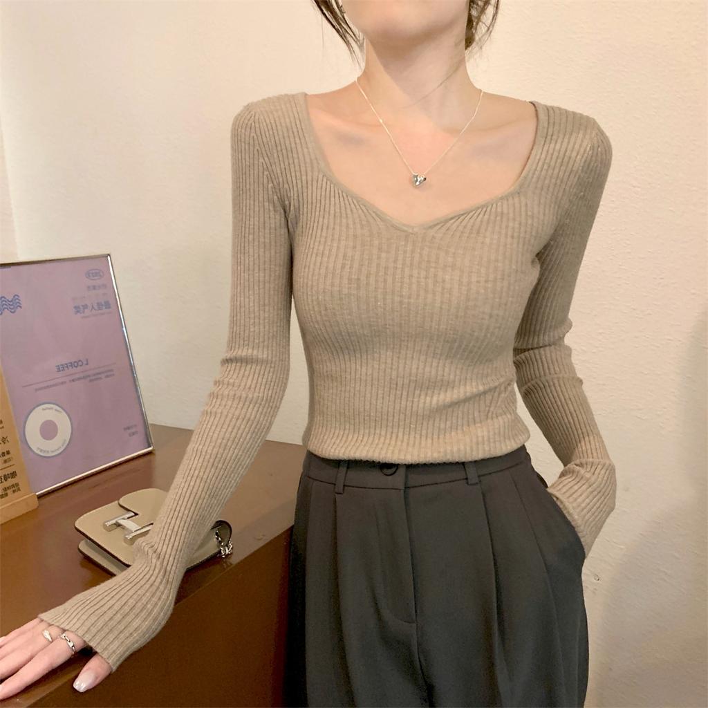 Threaded Sweater Feminine Collar Slim Bottom Top Fall Commuter Sweater Inside