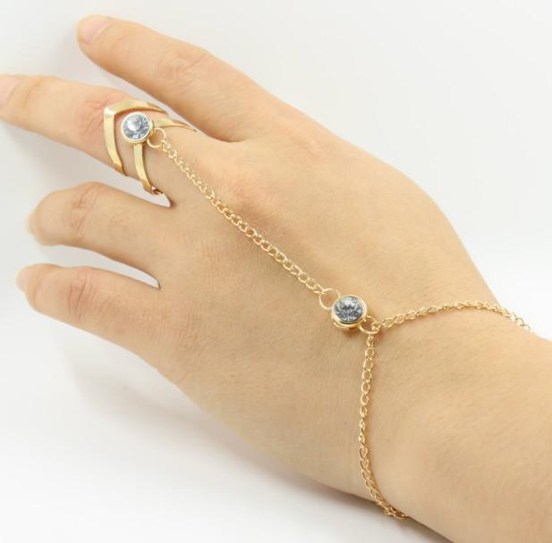Korean Style Rhinestone Geometric Arrow Bracelet Ring Hand Chain Jewelry Korean Style