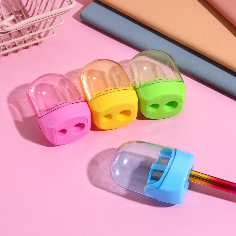 Double Hole Plastic Pencil Sharpener Kids Manual Stationery School Supplies