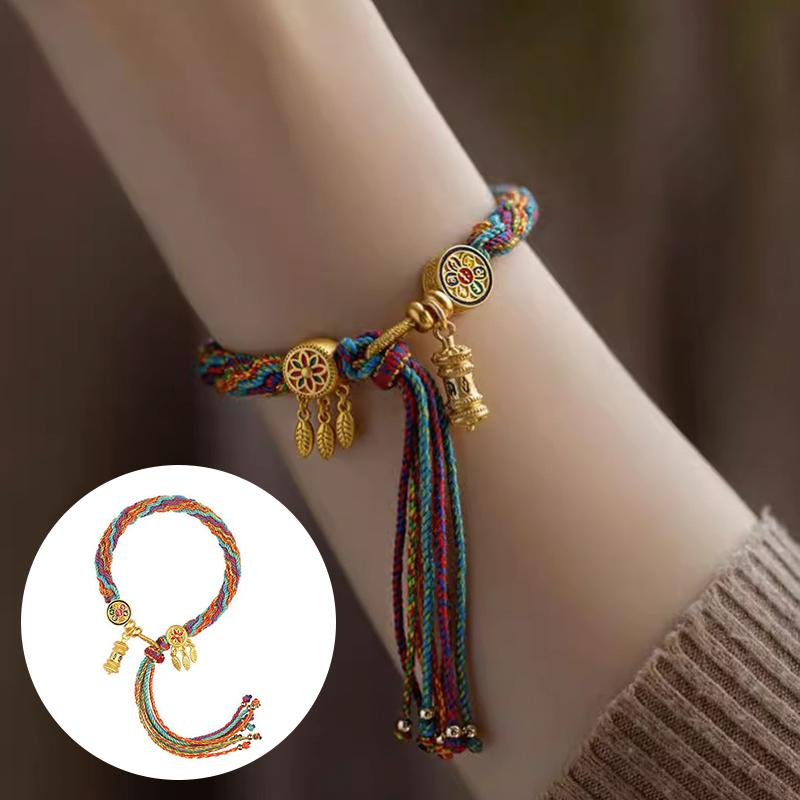 Tibetan Style Hand Woven Prayer Bracelet Mini Tibetan Buddhist Mantra Hand Prayer Wheel Bracelets Thangka Meditation Jewelry