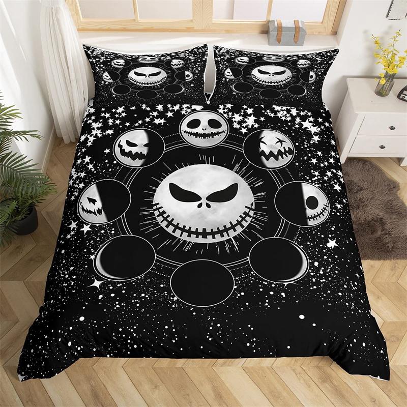Skull Duvet Cover Set Queen Black Skeleton Paisley Floral Pattern Bedding Set For Teen Adult Polyester Halloween Comforter Cover