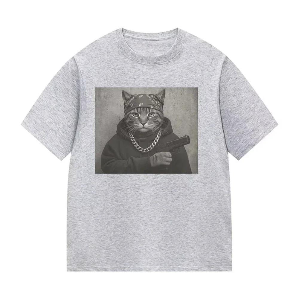 Camisetas Con Estampado Gráfico De Gato Divertido Camisetas De Manga Corta De Hip Hop Para Hombre Camiseta De Algodón De