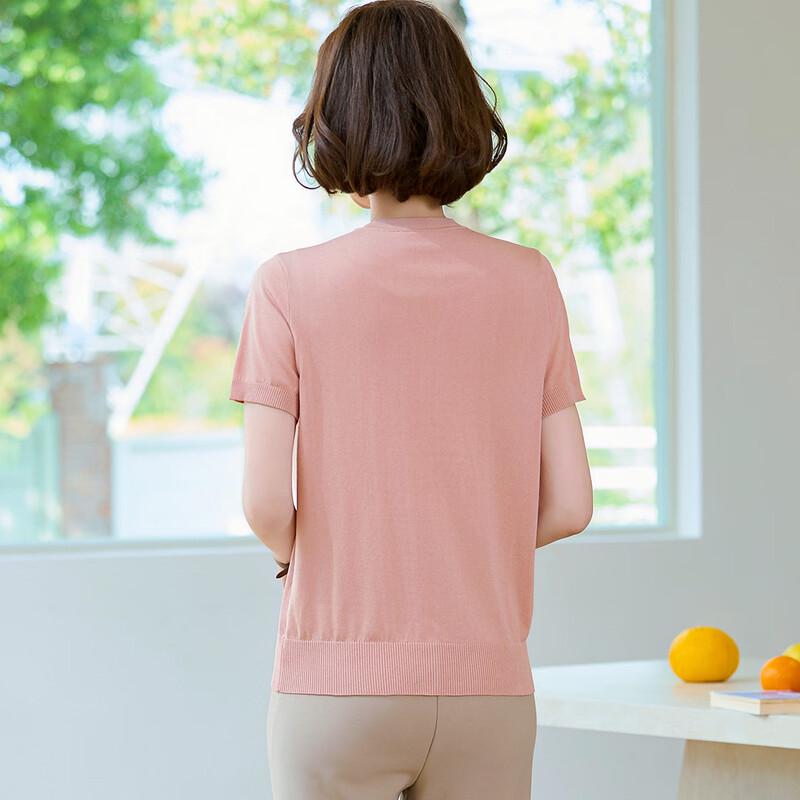 New Chinese Style Embroidered Ice Silk Short Sleeve T-Shirt for Middle-Aged Women