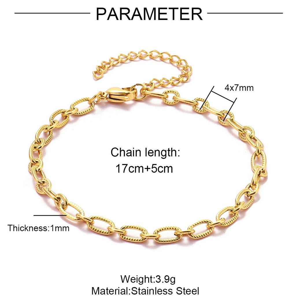 5pcs/Lot 17-22cm Gold Plated Stainless Steel Paperclip Cross Link Chain Bracelet Women Handmade DIY Charm Jewelry Making