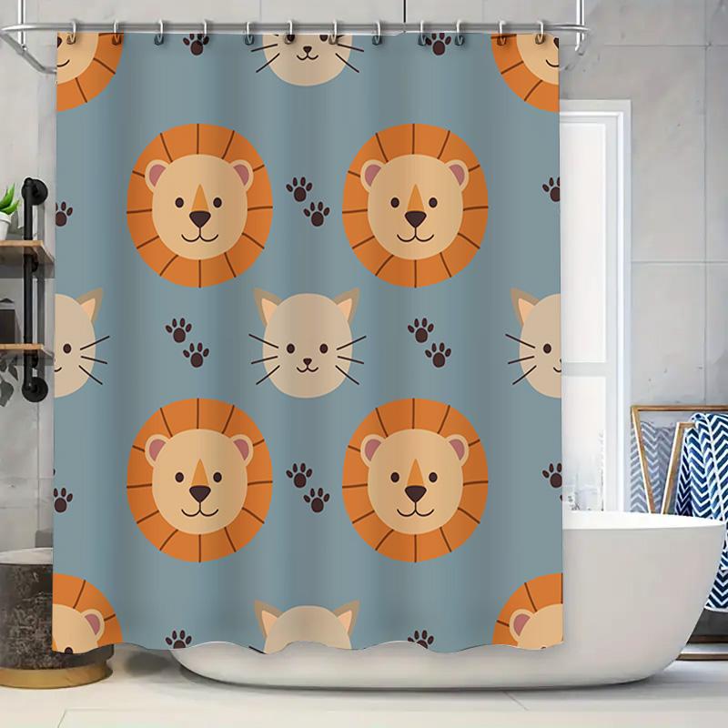 

Kids Animal Print Shower Curtain Lion Cat Cartoon Bath Room Decor Waterproof Fabric Home Decorations For Bathroom Multicolor (Li W60H190(CM)-1 Pcs