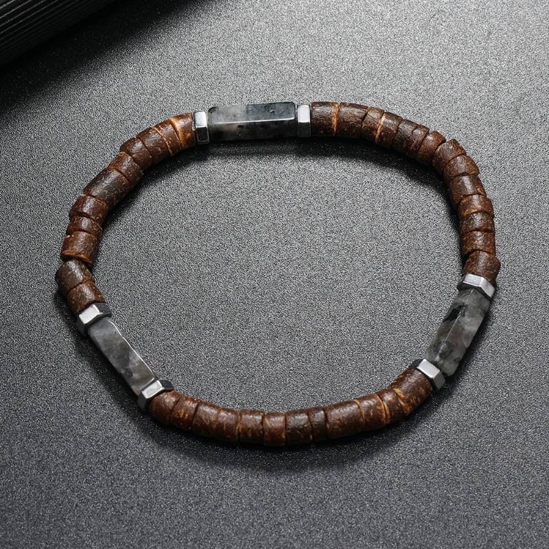 Natural Coconut Wood Turquoise Beaded Bracelet – Bohemian Spiritual Jewelry, Calm Protection Gift for Men