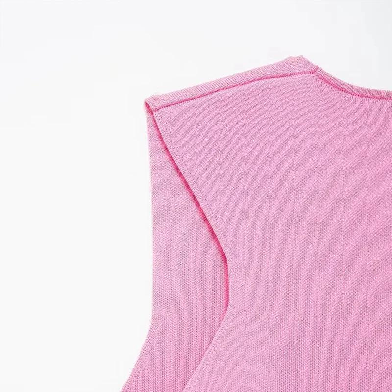 Повседневный трикотажный однобортный жилет женский однотонный V-образный вырез — фото 5