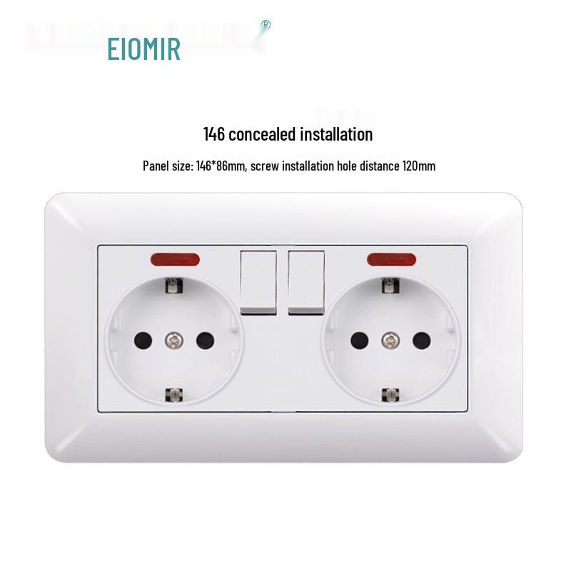 Curved White European Standard Socket Panel with Double USB & Type C, German Switch, Concealed Installation