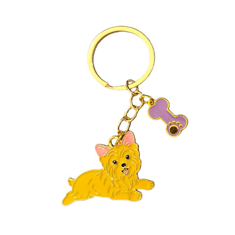 Yorkshire Terrier Cartoon Keychain - Scenic Spot Souvenir Metal Keychain золотой