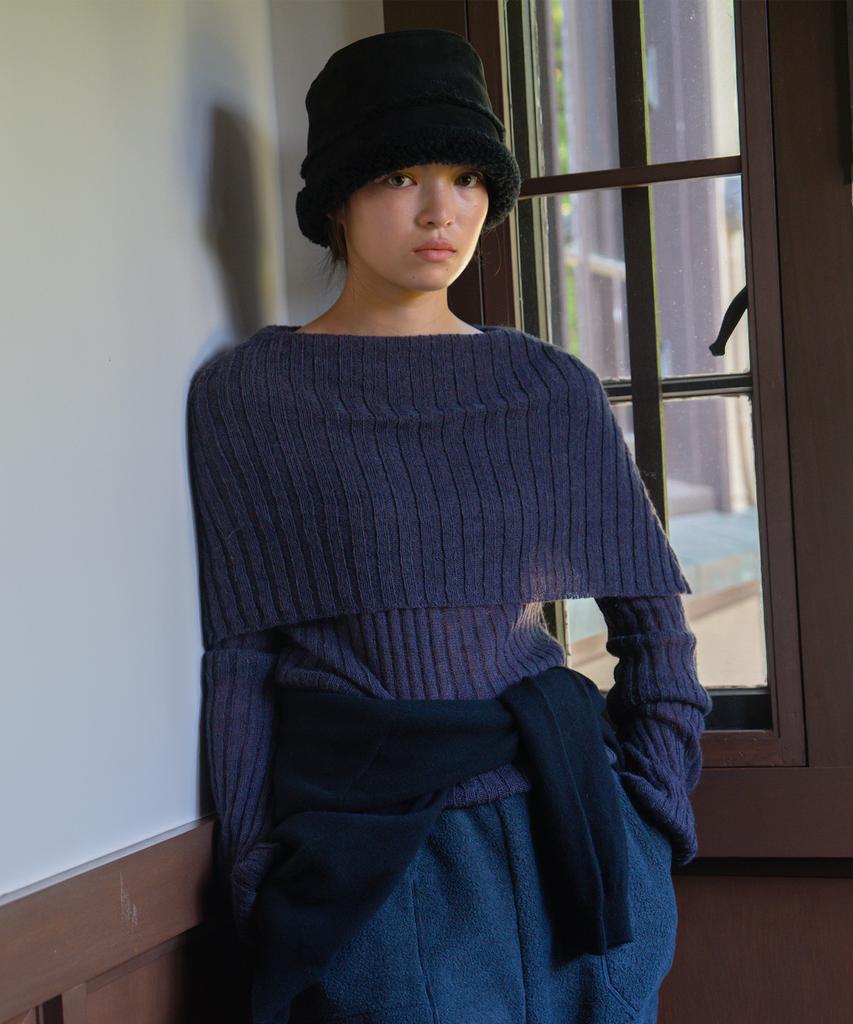 Tudument Shawl Ribbed Sweater Charcoal
