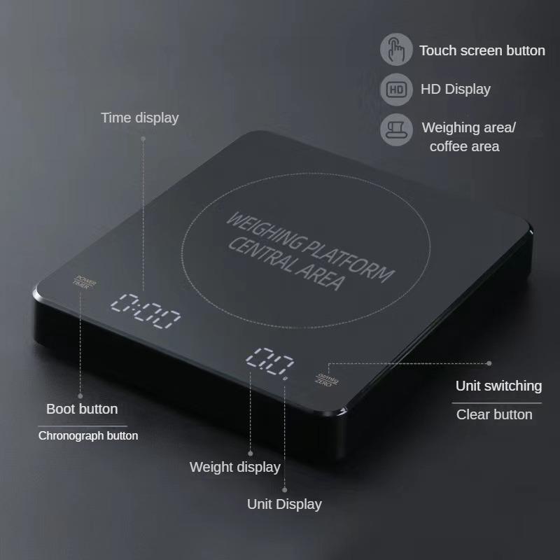 3kg/0.1g High Precision Digital Coffee Scale for Home Coffee Bean Weighing Timing Measurement for Coffee and Kitchen Use