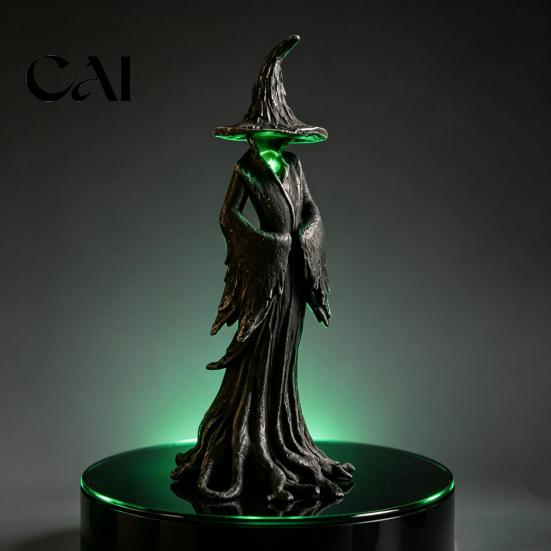 Halloween Atmosphere Ornament Witch Statue, LED Light Up Gothic Resin Figurine, Birthday Gift for Her Dark Fantasy Mysterious Sculpture Desktop