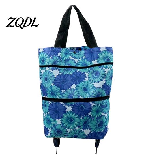 Commuter Shopping Cart for Students Foldable Bag with Wheels, Heavy-Duty Waterproof Oxford Cloth Grocery Cart, Compact Stroller City Living