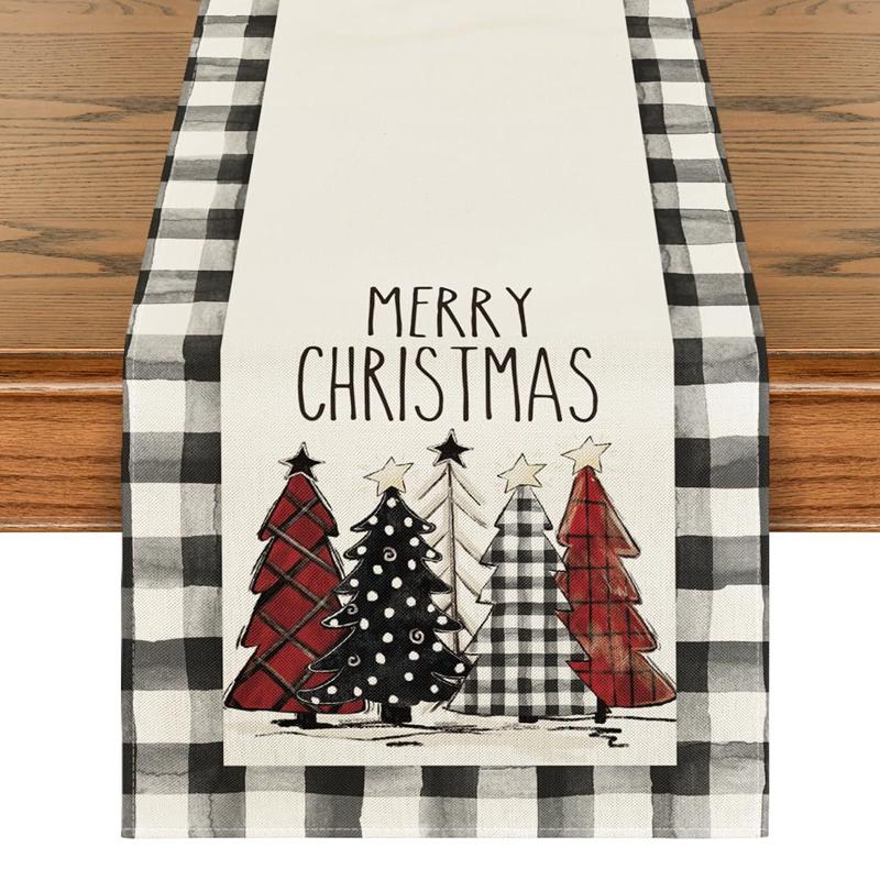 Linen Christmas Table Runner Snowman Xmas Tree Home Dining Table Cover Tablecloth 2025 Navidad Noel Christmas Decorations 2025