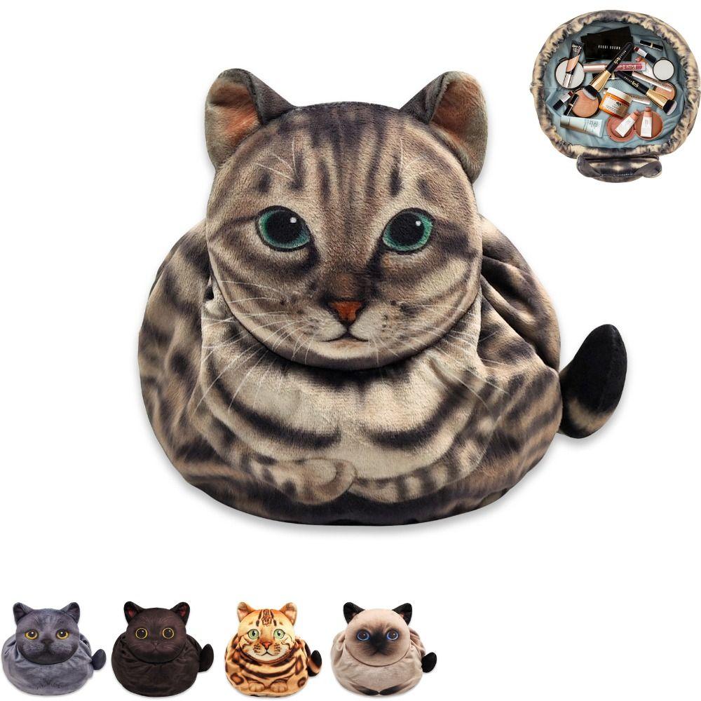 Cat Shaped Drawstring Makeup Bag Drawstring Lay Flat Makeup Bag Cat Makeup Bag  Daily Use