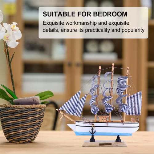 NUOLUX Sailboat Ship Model, Complete Wooden Ship Model Figurine, Handmade DIY Decor, Desktop, Office, Birthday, Sky Blue