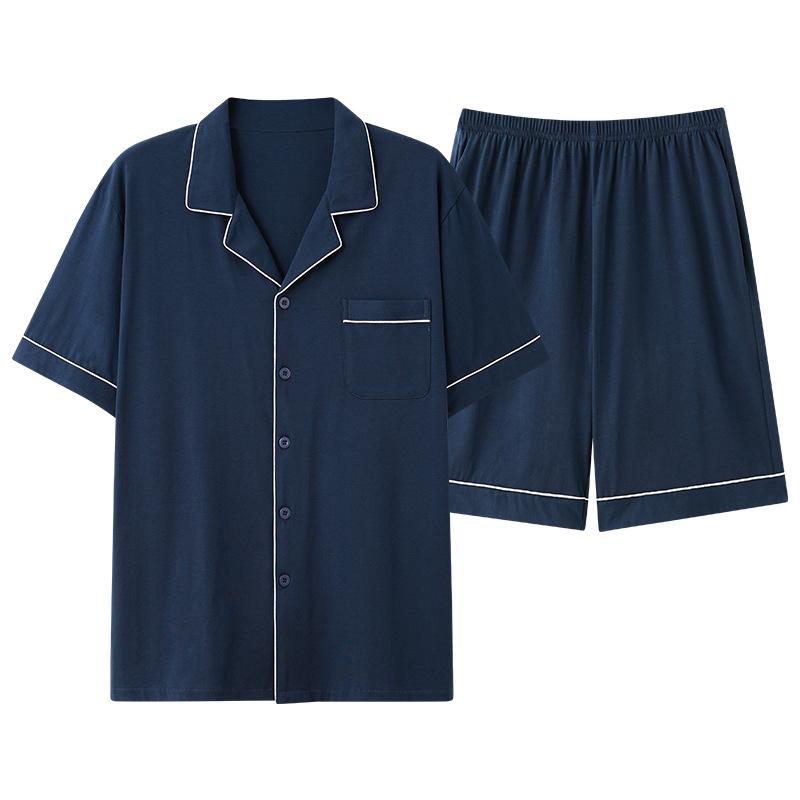 Medium and the elderly pajamas men's summer thin cotton short-sleeved shorts dad summer loungewear set large size loose