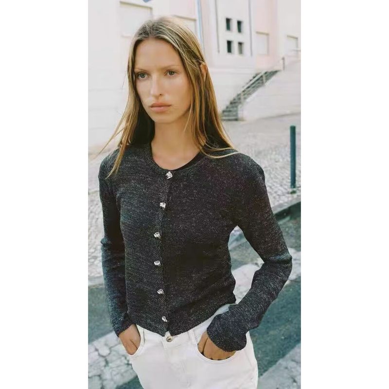 Za Export New Arrival Women's Clothing ZR Fashion Style Fashion All-Match Metal Wire Button Knitting Tops 8779646