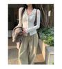 Korean Elegant Ruffle V-Neck Cardigan Women's Slimming Base Layer T-Shirt Top for Autumn/Winter