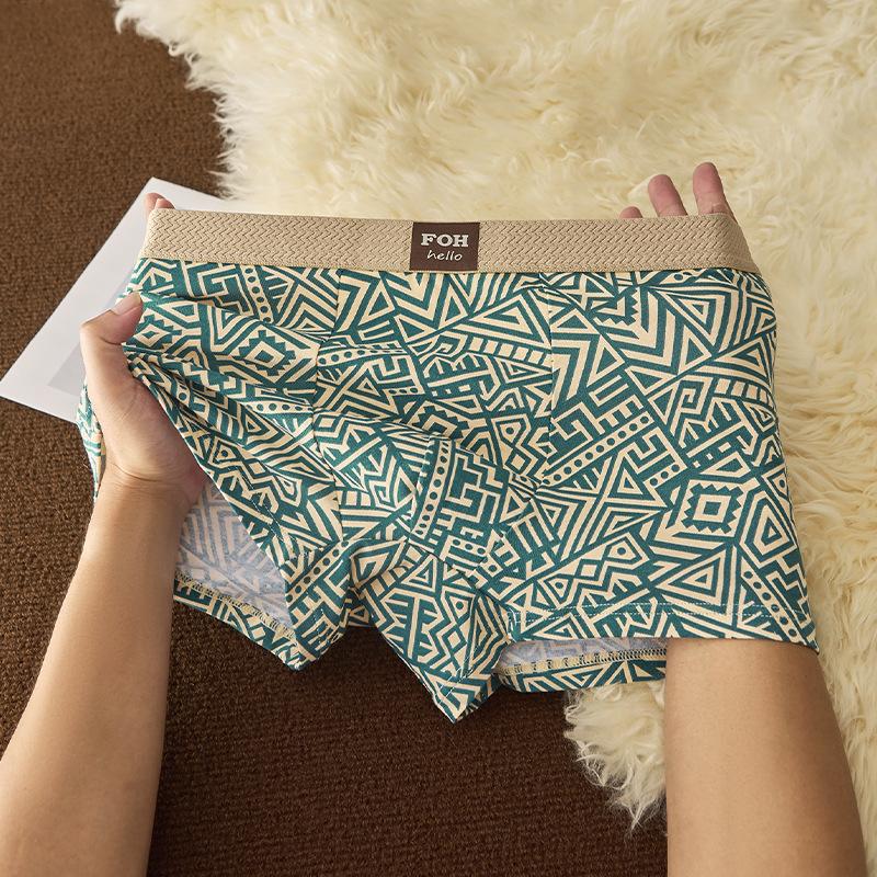 Men s Spring Summer Trend Retro Printed Ethnic Style Comfortable Antibacterial Breathable Boxer Briefs L
